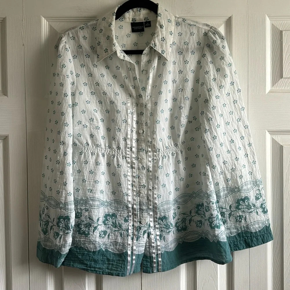SONOMA | Patterned Teal | Buttoned Down Shirt | size S
